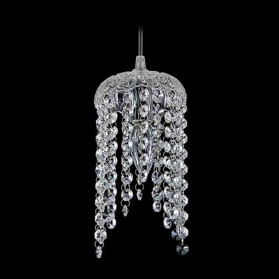 Clear Crystal Beaded Strands Foyer Mini Pendant Light in Chrome Finished