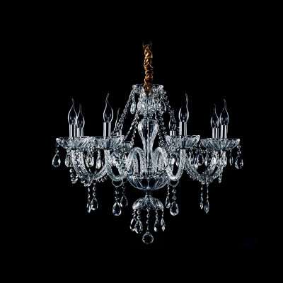 Clear Crystal Strands and Droplets Waterfall 8-Light Resplendent Chandelier
