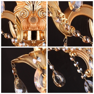 Contemporary Beautiful Two-light Crystal-accented Wall Sconce with Gold Finish and Delicate Canopy