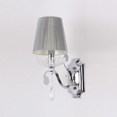 Contemporary Graceful Wall Sconce Features Polished Chrome Finish Iron Canopy and Clear Crystal Bobeche and Drop