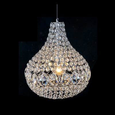 Contemporary Style Chrome Finished Cylinder Crystal Beaded Pendant Lighting