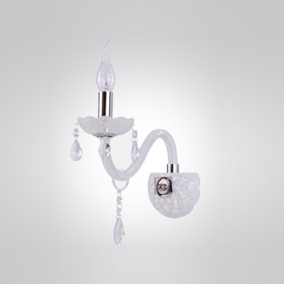 Decorative Single Light Wall Sconces Features Elegant White Finish and Clear Crysral Drops