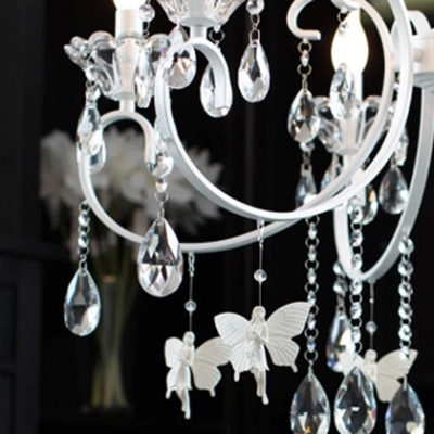 Delicate Small Butterfles Suspended and Hand Cut Crystal Strands and Droplets Accented 6-Light Chandelier