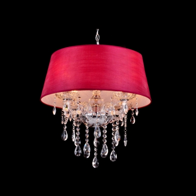Dining Room Red Bell Shade Glittering Clear Crystal Frame and Droplets 19.6"Wide Chandelier
