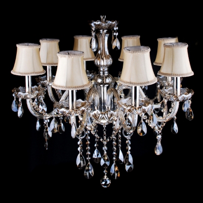 Eight-Light Chocolate Crystals and White Shade Chandelier for Dining Room