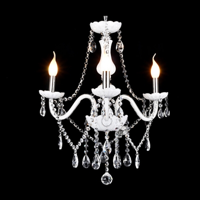Elegant White Glass Support Clear Crystal Strands and Droplets 3-Light 20.4"Wide Chandelier