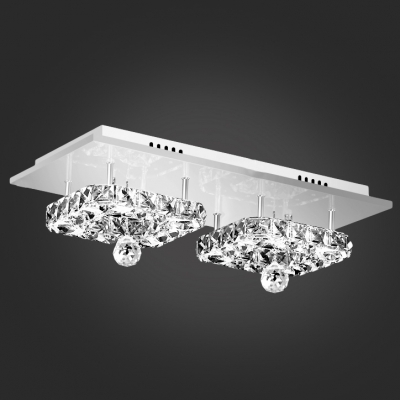 Finely Hand Cut Crystal Diamonds Square Flush Mount Light Hanging a Crystal Ball