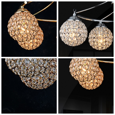 Golden Spiral Arms and Shinning Crystal Spheres Semi-Flush Mount Ceiling Light