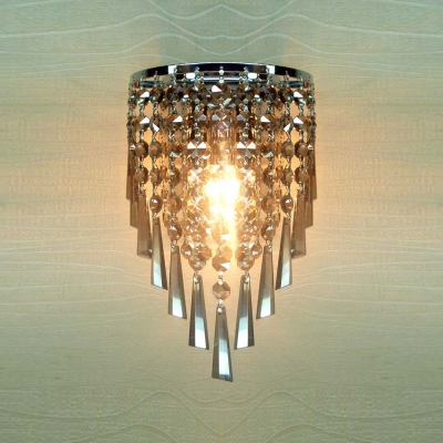 Graceful Crystal Stream and Polished Silver Finish Stainless Steel Frame Accented Glamorous Single Light Hallway Wall Sconce