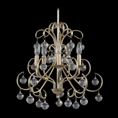 Hanging Lovely Small Crystal Globes Vintage Wrought Iron Chandelier for Living Room
