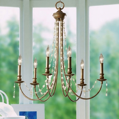 

Large Rustic Brass and Crystal Six Light Chandelier Add Warmth and Charm to Your Home Decor, HL363183