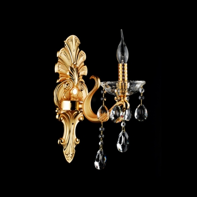 Lavish Gold Wall Light Fixture Offers Exquisite Delicate Back Plate and Clear Hand-cut Crystal