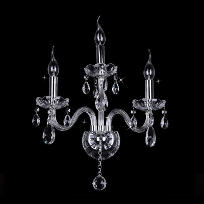 Luxurious Contemporary Crystal Wall Sconce Adorned with Three Candle Lights and Delicate Detailing