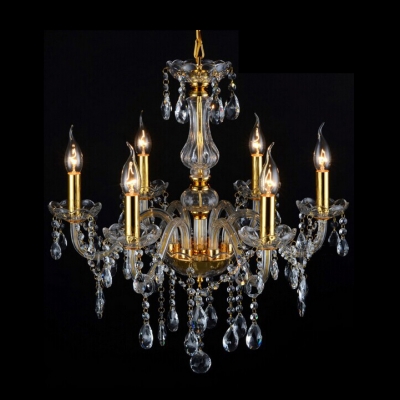 Luxurious Gold Finished Handcut Crystal Pendaloques and Chains Candle Style Chandelier