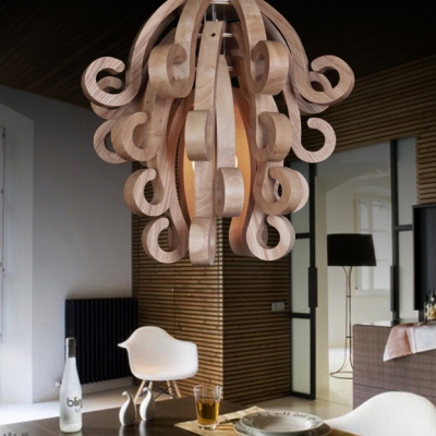 Novelty Wooden Scrolls Designer Semi-Flush Mount Ceiling Lights