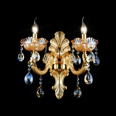 Opulent Decorative Two Light Wall Sconce With Beautiful Crystal Droplets and Zin Alloy Back Plate