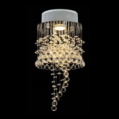 Plentiful Clear Crystal Balls Hang Together Elegant Flush Mount with Stainless Steel Canopy