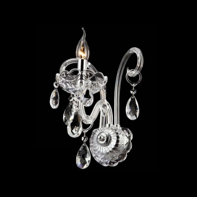 Porcelain Single Light Wall Sconce with Clear Crystal Arms and Drops Prefect for Bedroom Illumination