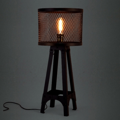 

Retro Drum Shaded Industrial Black Iron Network Four-feet Table Lamp, HL371715