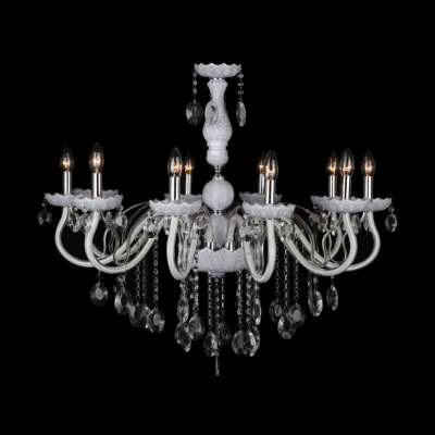 Soft and Chic White Glass Arms and Clear Crystal Beaded Chandelier