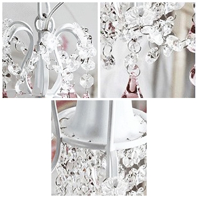 Soft and Romantic White Finished Pink and Clear Crystal Accented Chandelier Light
