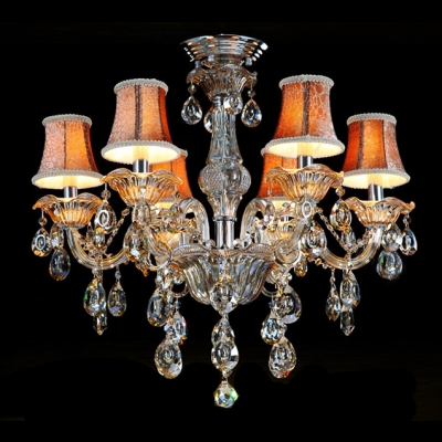 Sparkling Hand Cut Rock Crystal Drops Beautiful Pattern Bell Shades 6-Light Classic Chandelier
