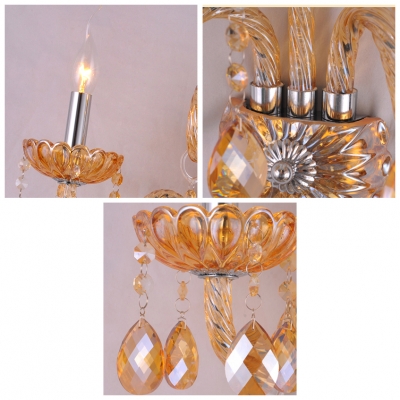 Sparkling Two-light Wall Sconce with Graceful Curving Arms and Gold Finish Offers Luxury Embelishment