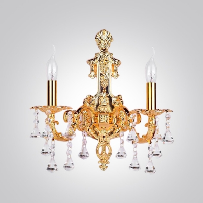 Unique Decorative Candelabra Style Wall Sconce Featured Beautiful Crystal Droplets and Delicate Back Plate