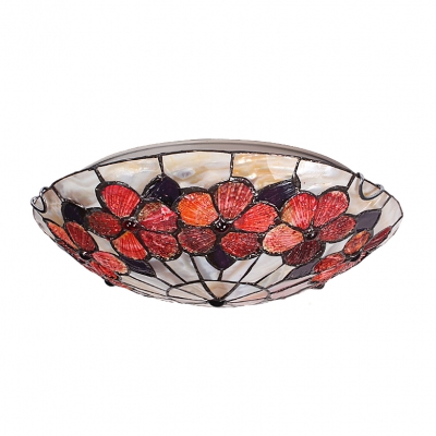 Beautiful Red Blossom Accented Flush Mount Ceiling Light in Tiffany Style