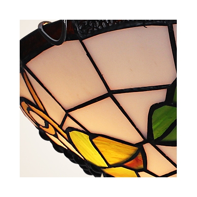 Beautiful Two Lights Glass Shade with Grape Tree Pattern Flush Mount Ceiling Light