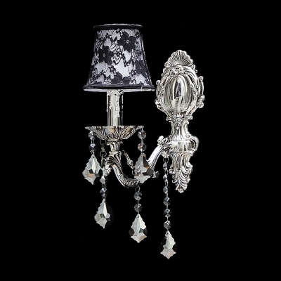 Concise Delicate Silver Finish Detailing and Lead Crystal Drops Add Charm to Delightful Single Light Wall Sconce