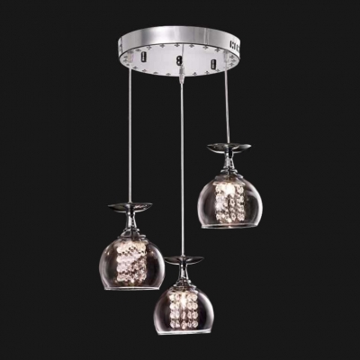 Contemporary Encircled Three Lights Pendant Adorned with Clear Crystal