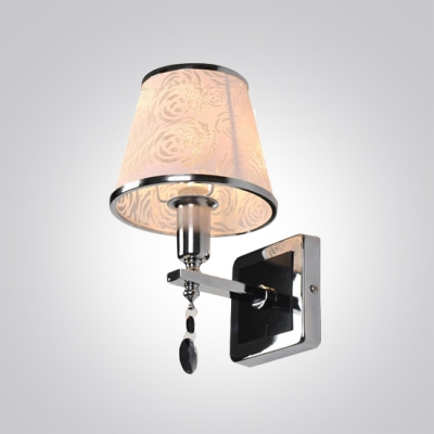 Contemporary Silver Finish and Unique Black Crystal Drop Composed Dazzling Wall Sconce with Rose Motif Fabric Shade