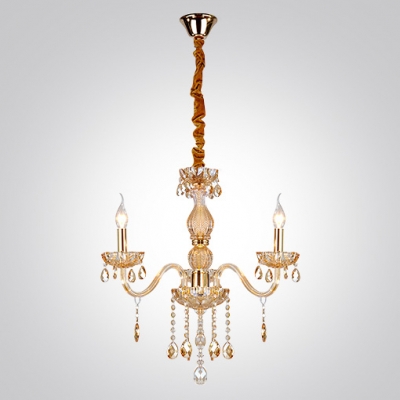 Gleaming Crystal Chandelier Completed with Graceful Crystal Drops and Scrolling Arms