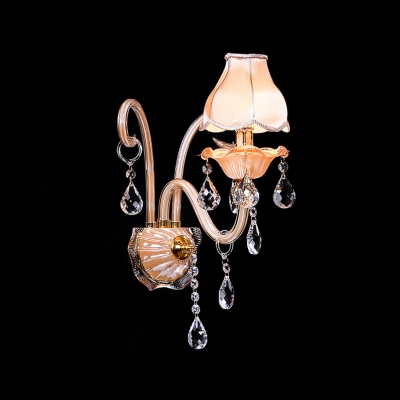 Grraceful Scrolling Arms and Crystal Drops Creates Stunning Single Light Wall Sconce