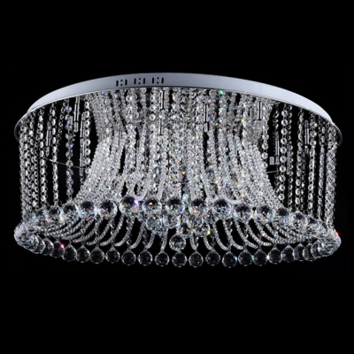 Intriguing and Bold All Crystal Beads and Balls Water falling Chrome Finished Flush Mount