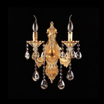 Luxury Shimmering Two Light Clear Lead Crystal Wall Sconce with Graceful Arm