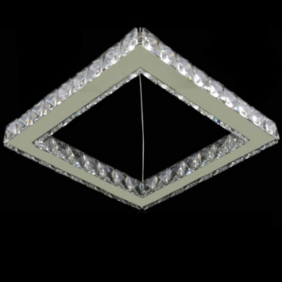 Modern and Elegant Square Large Pendant Light Accented by Hand Cut Crystal Beads