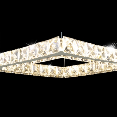 Modern and Elegant Square Large Pendant Light Accented by Hand Cut Crystal Beads