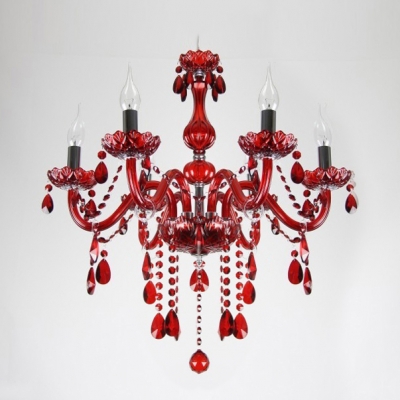 Positively Glow Red Crystal Glass Curved Arms and Dropletes Chandelier Light