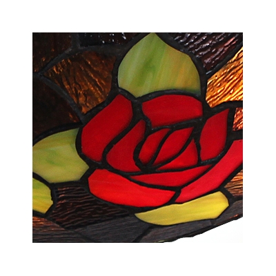 Red and Pink Roses Embellished Tiffany Glass Shade Two Lights Flush Mount Ceiling Light