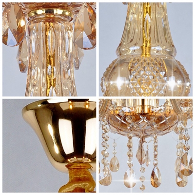 Scrolling Frame of  Chandelier Bedecked with Glittering Crystal and Luxurious Gold Finish