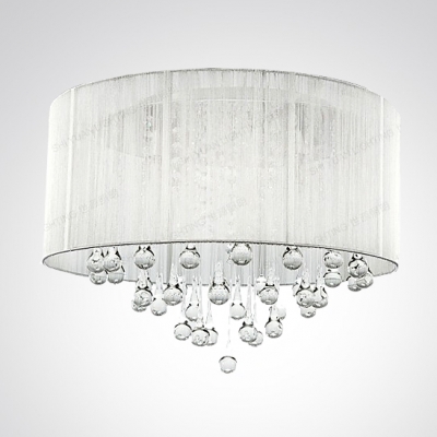 Silver Drum Shade and Rich Crystal Rainfall Flush Mount Chandelier Light