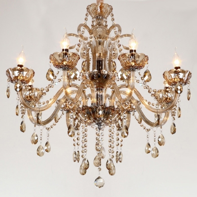 Sophisticated and Classic 8-Light Elegant Scrolls Crystal Droplets Large Chandelier