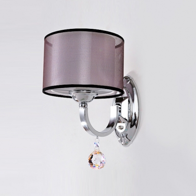 Sophisticated Single Light Polished Chrome Finish Crystal Accent Wall Sconce Featuring Double Fabric Shades