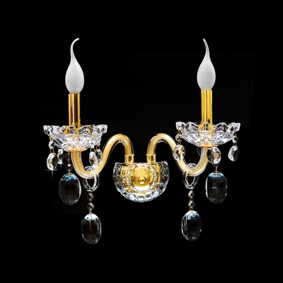Two Candle Light and Dazzling Clear Crystal Formed the Delightful Magnificent Wall Sconce
