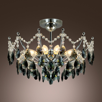 15.7"Wide Bold and Elegant Black Crystal Droplets and Clear Crystal Strands Semi-Flush Mount