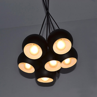 Aluminum Seven Light Black Finished Bowl Designer Multi-Light Pendant