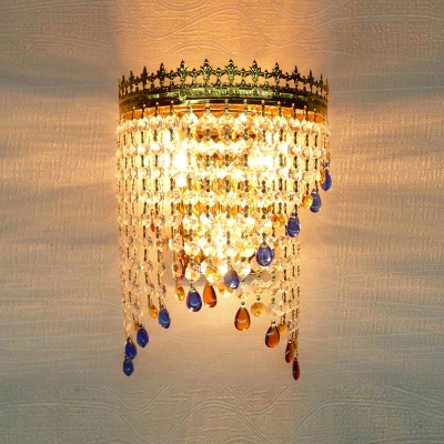 Attractive Gold-Crowned Frame Adorned with Beautiful Crystal Beads Add Elegance to Delighthful Three-light Wall Sconce