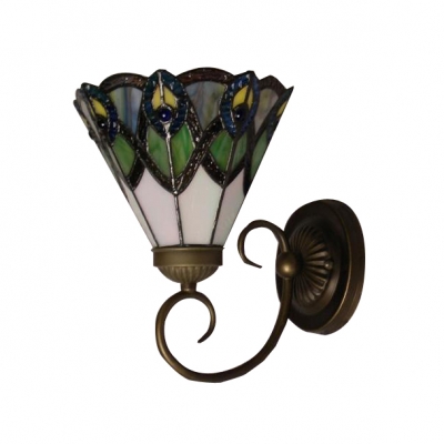 Beautiful Tiffany Glass Shade Wrought Iron Wall Sconce Designed for Up or Down Lighting